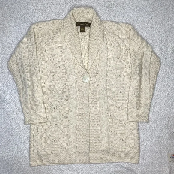 Inis Craft Merino Wool Cable Knit Cardigan: Size Medium - Picture 1 of 11